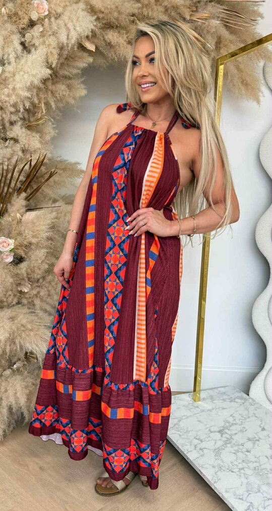 SOFIE HALTER SUMMER DRESS BURGUNDY