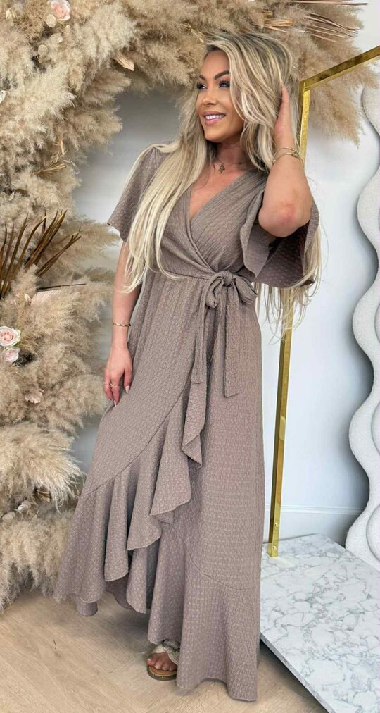 MALORCA RUFFLE DRESS TAUPE