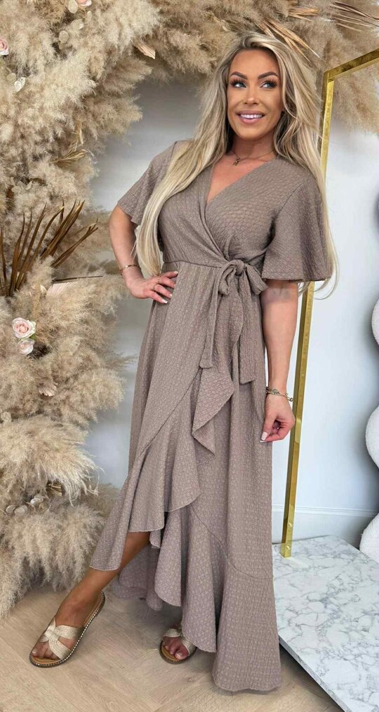 MALORCA RUFFLE DRESS TAUPE