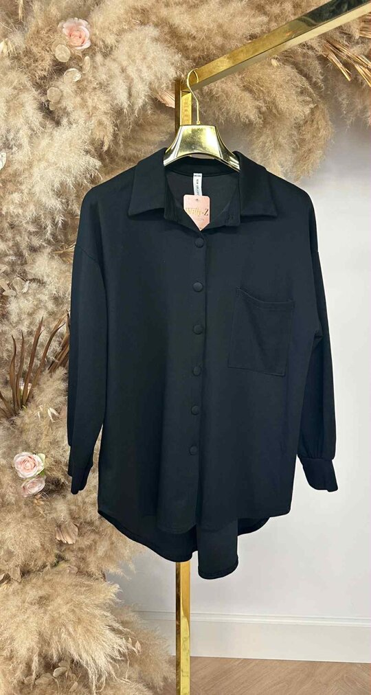 OVERSIZED BASIC BUTTON BLOUSE BLACK
