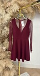 CUP MESH SLEEVE DRESS BURGUNDY