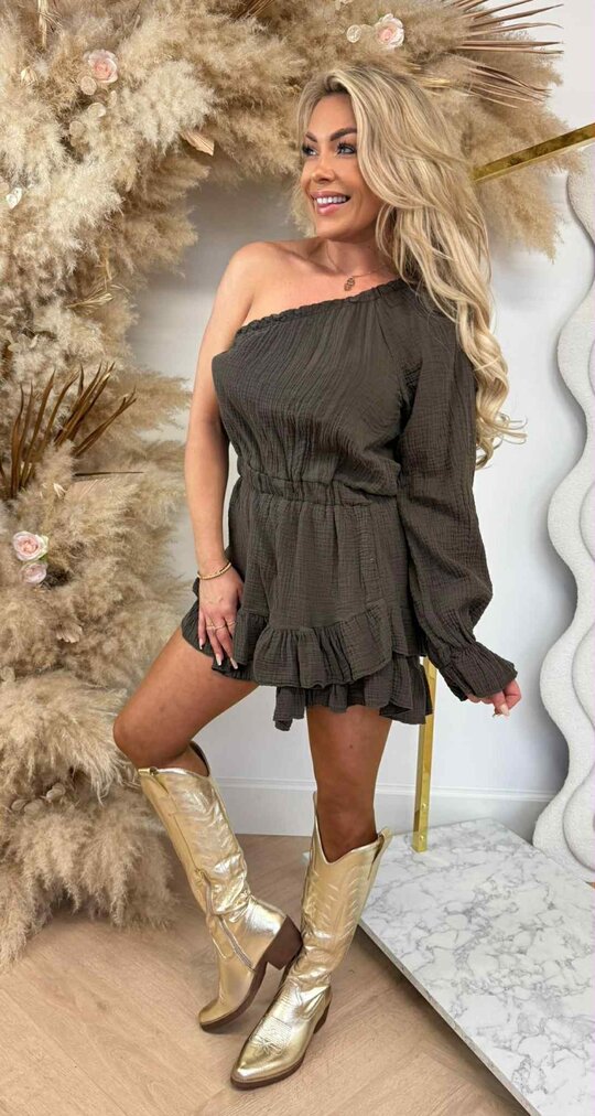 ONE SLEEVE COTTON PLAYSUIT CHOCO