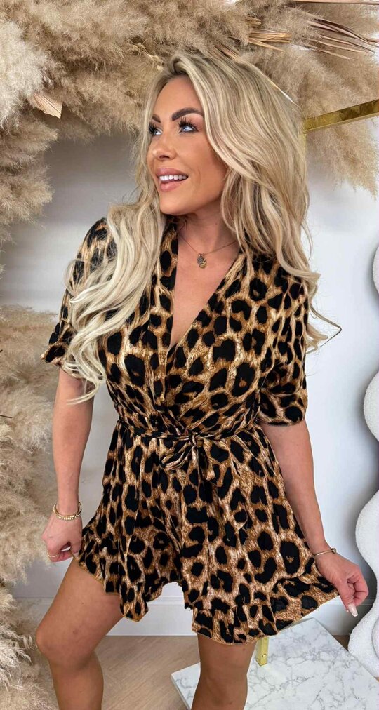 LEOPARD RUFFLE PLAYSUIT 5941 DARKCAMEL