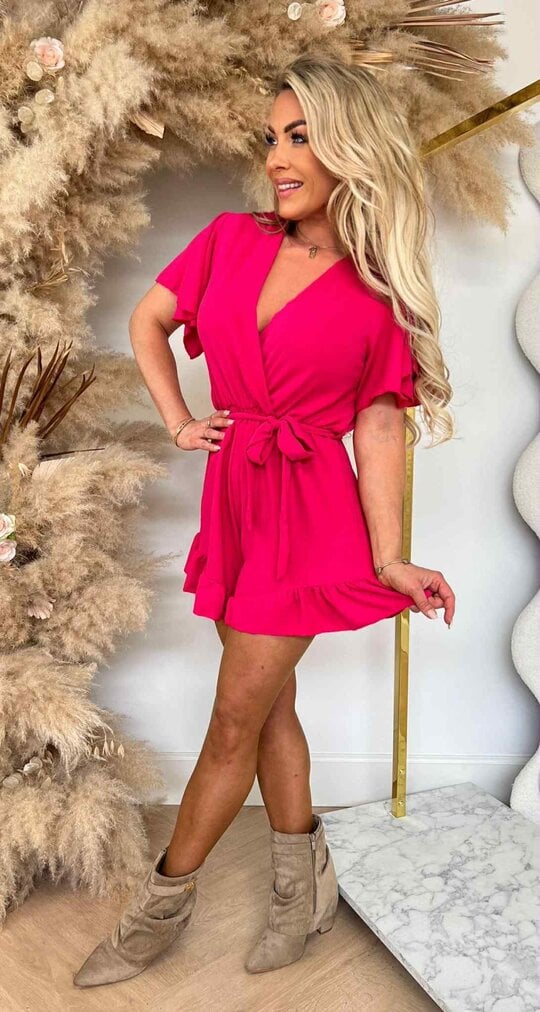 SUMMIE RUFFLE PLAYSUIT FUCSHIA