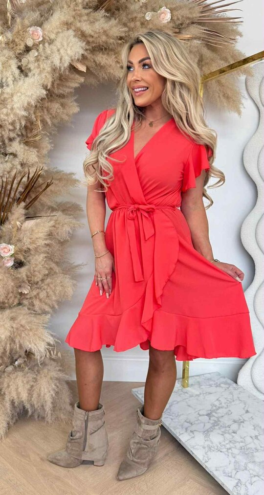 SUMMER RUFFLY DRESS CORAL