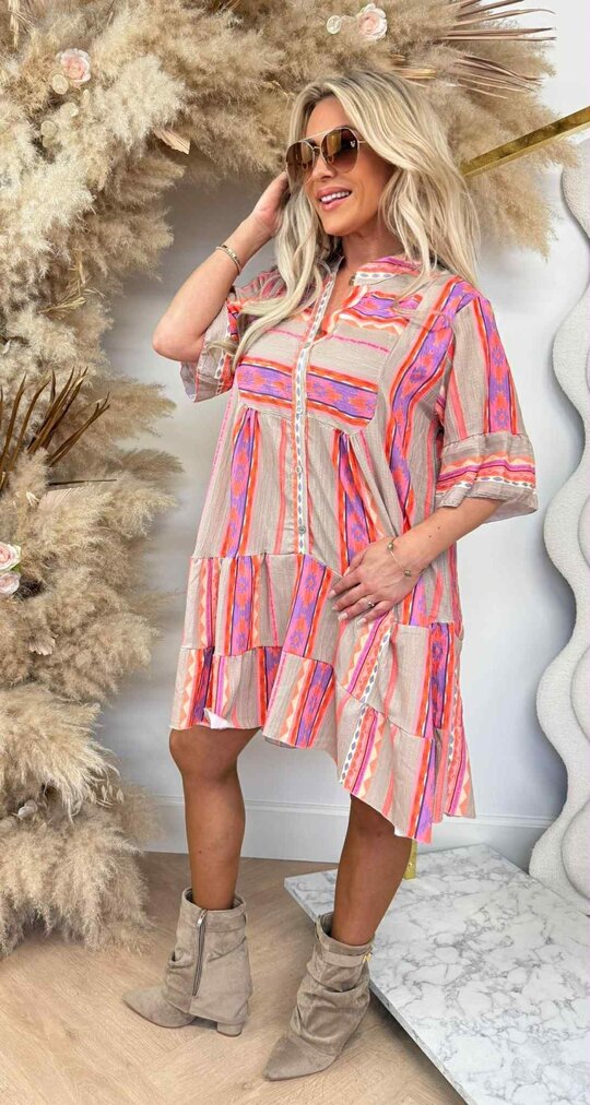 BOHO PRINTY DRESS TAUPe