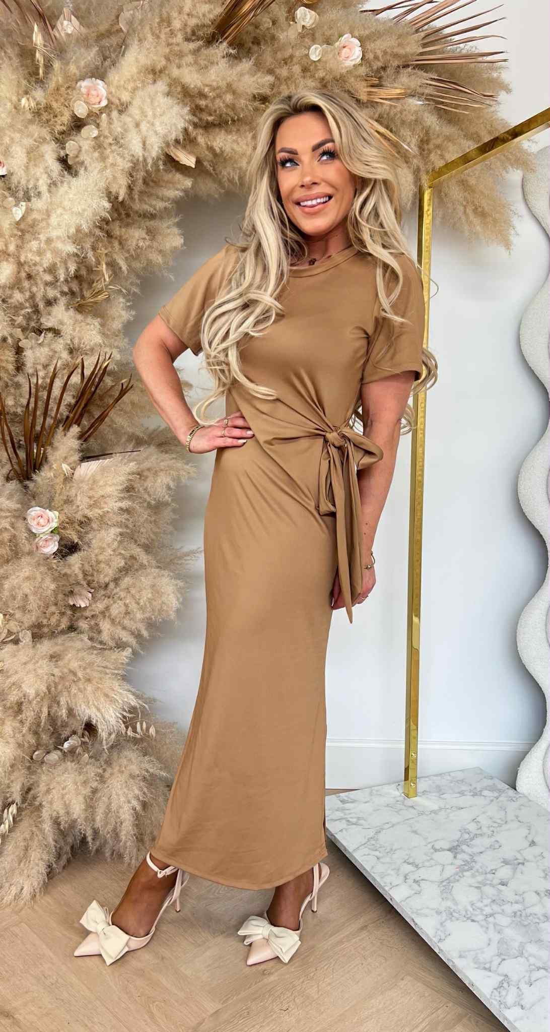 STRIK SPLITJES DRESS TAUPE