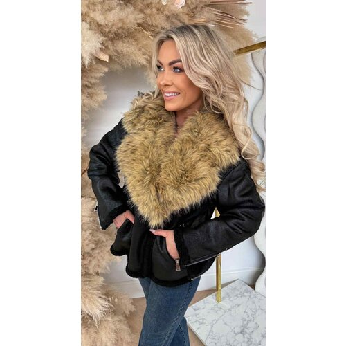 FAKE FUR ZIP COAT 8819 BLACK FAKE FUR ZIP COAT 8819 BLACK