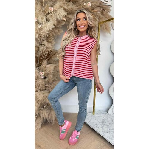 KNITTED STRIPE GILET RED/PINK KNITTED STRIPE GILET RED/PINK