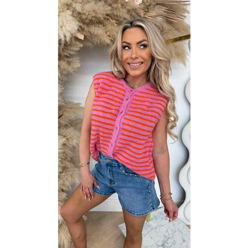 KNITTED STRIPE GILET PINK/ORANGE KNITTED STRIPE GILET PINK/ORANGE