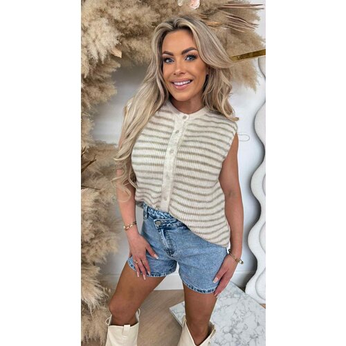KNITTED STRIPE GILET BEIGE KNITTED STRIPE GILET BEIGE