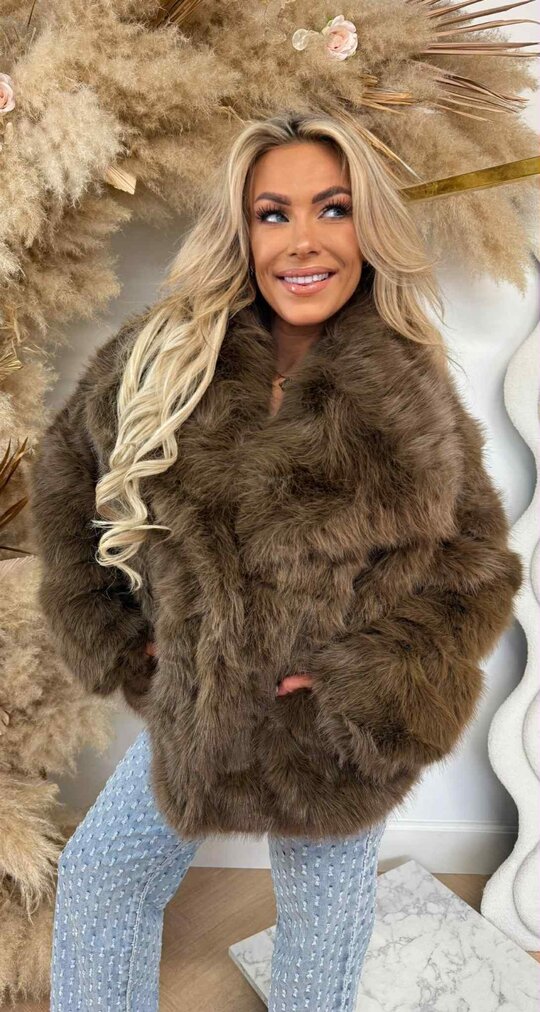 FAUX FUR COAT JS-1106 TAUPE