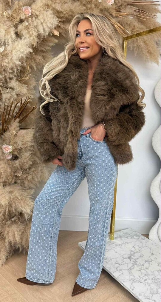 FAUX FUR COAT JS-1106 TAUPE