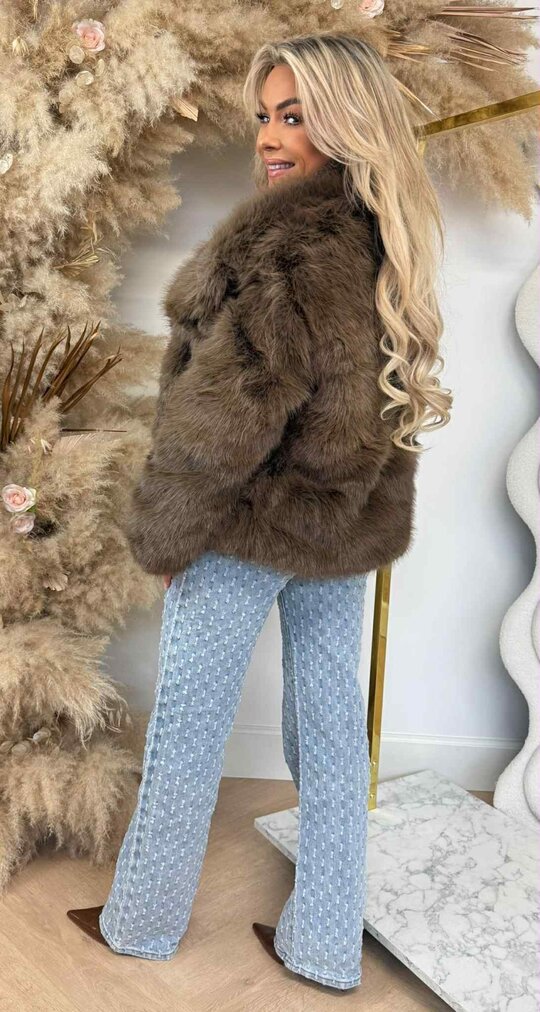 FAUX FUR COAT JS-1106 TAUPE