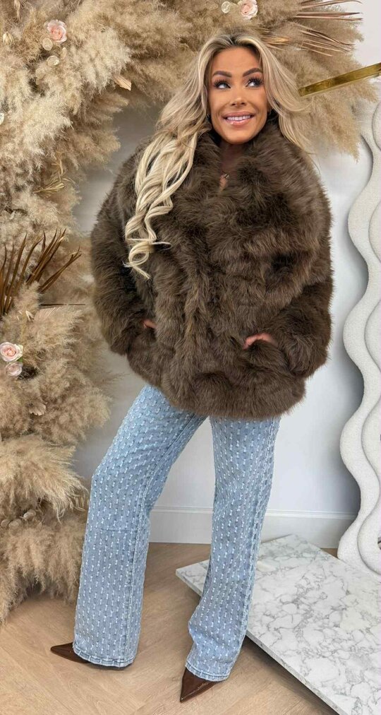 FAUX FUR COAT JS-1106 TAUPE