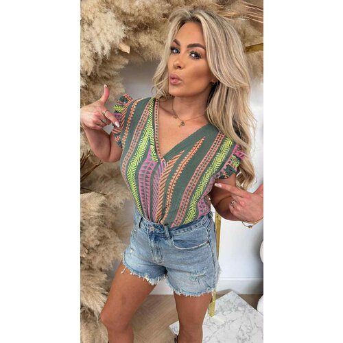 RUFFLY V SUMMER PRINT TOP GREEN RUFFLY V SUMMER PRINT TOP GREEN