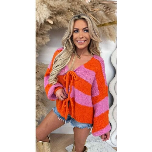 STRIPE STRIKJES TRUI/VEST PINK/ORANGE STRIPE STRIKJES TRUI/VEST PINK/ORANGE