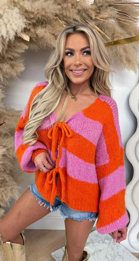 STRIPE STRIKJES TRUI/VEST 31003 PINK/ORANGE