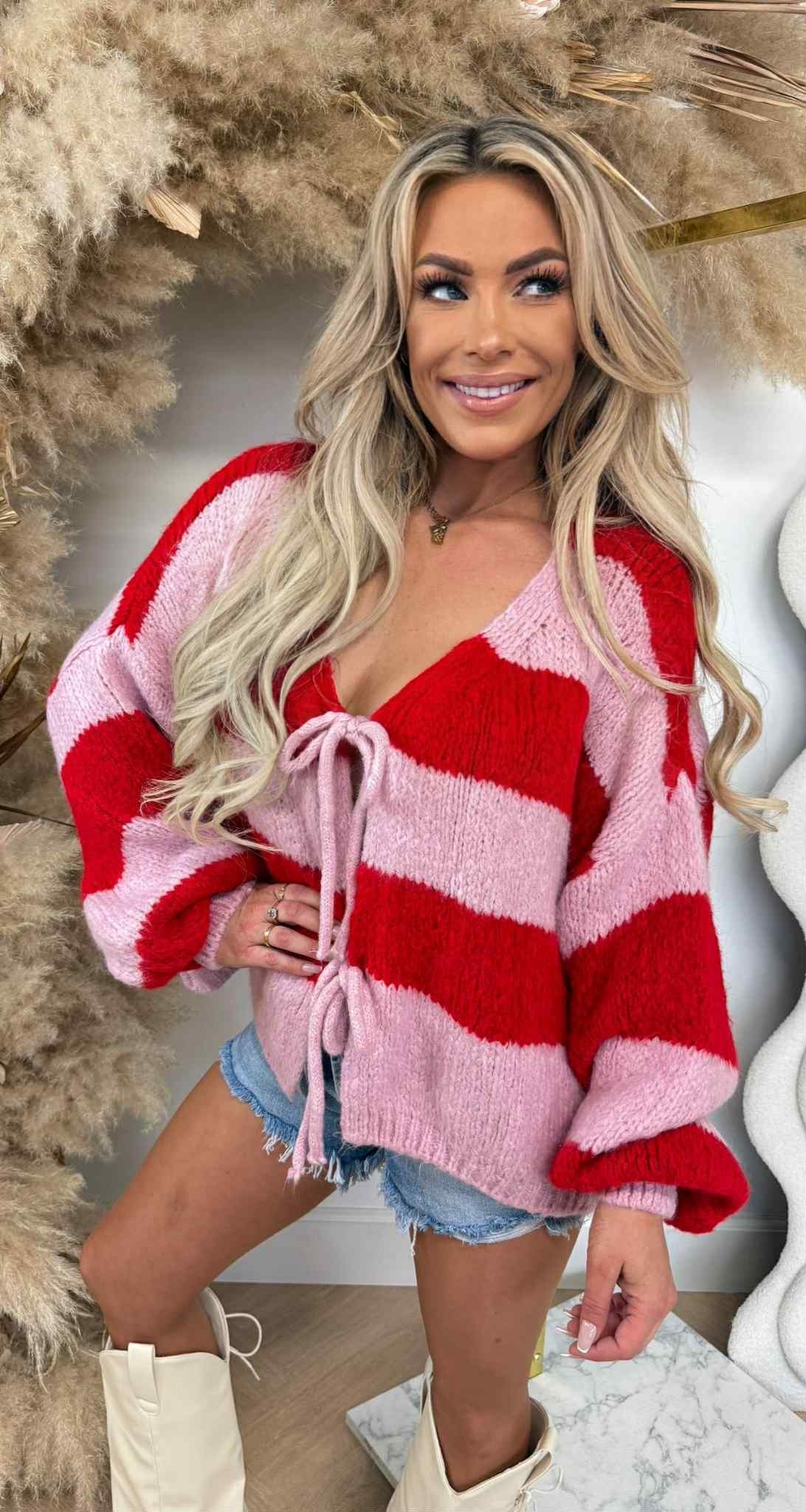 STRIPE STRIKJES TRUI/VEST 31003  RED/PINK