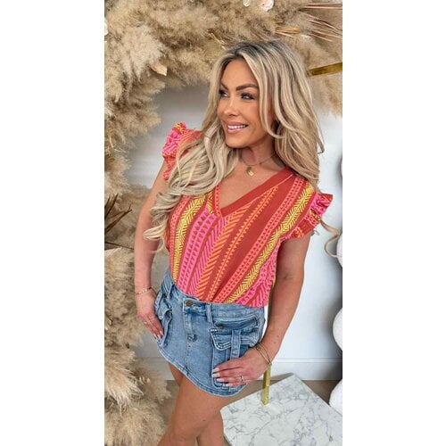 RUFFLY V SUMMER PRINT TOP OLDPINK RUFFLY V SUMMER PRINT TOP OLDPINK