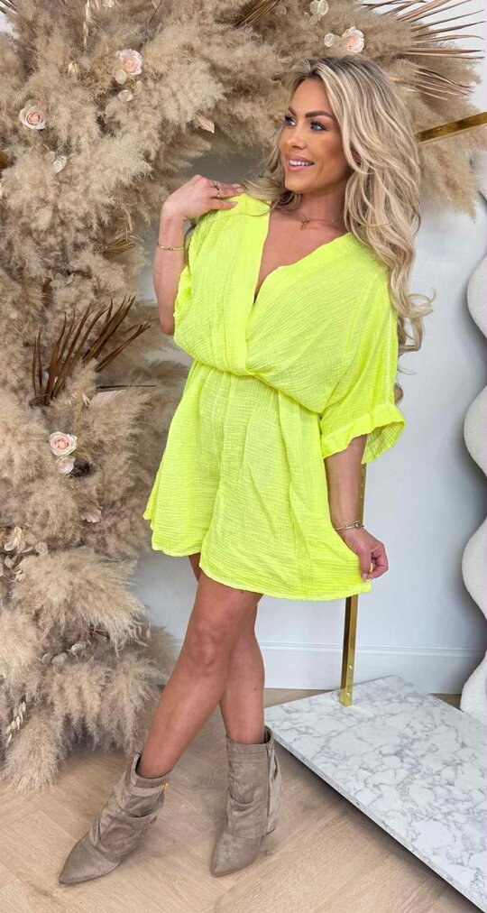 MICHELLE COTTON NEON PLAYSUIT YELLOW