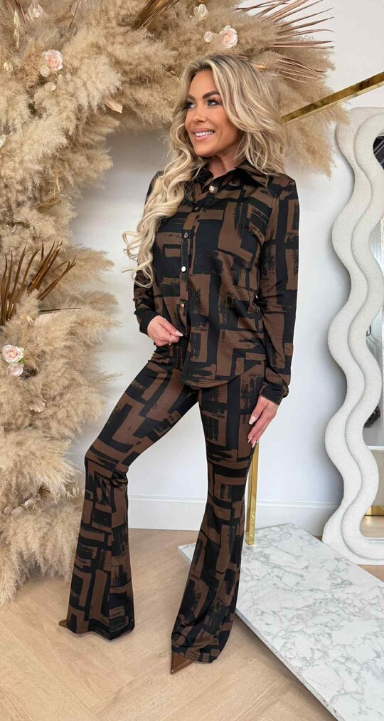 BY SWAN TRAVEL PRINT BLOUSE 9189 COFFEE