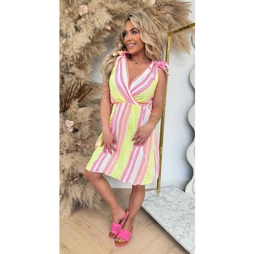 KNOOP SHOULDER DRESS WHITE/YELLOW KNOOP SHOULDER DRESS WHITE/YELLOW