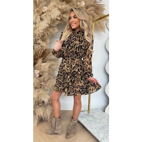 SANDY RUFFLE DRESS 4476A CAMEL/BLACK SANDY RUFFLE DRESS 4476A CAMEL/BLACK