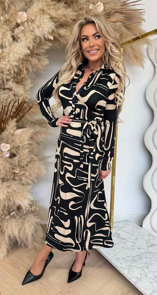 SUMI BY SWAN TRAVEL PRINT DRESS 8936 BLACK/BEIGE