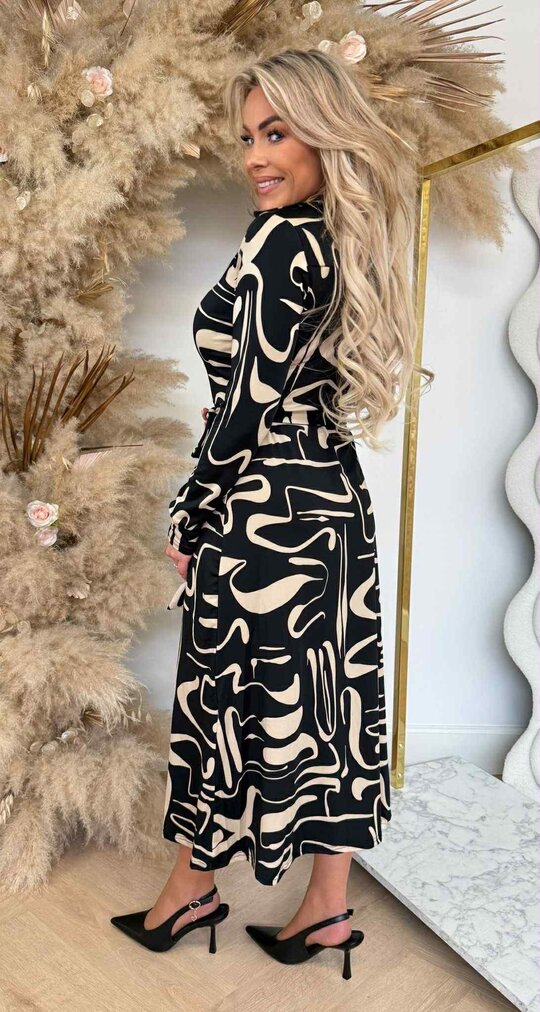 SUMI BY SWAN TRAVEL PRINT DRESS 8936 BLACK/BEIGE