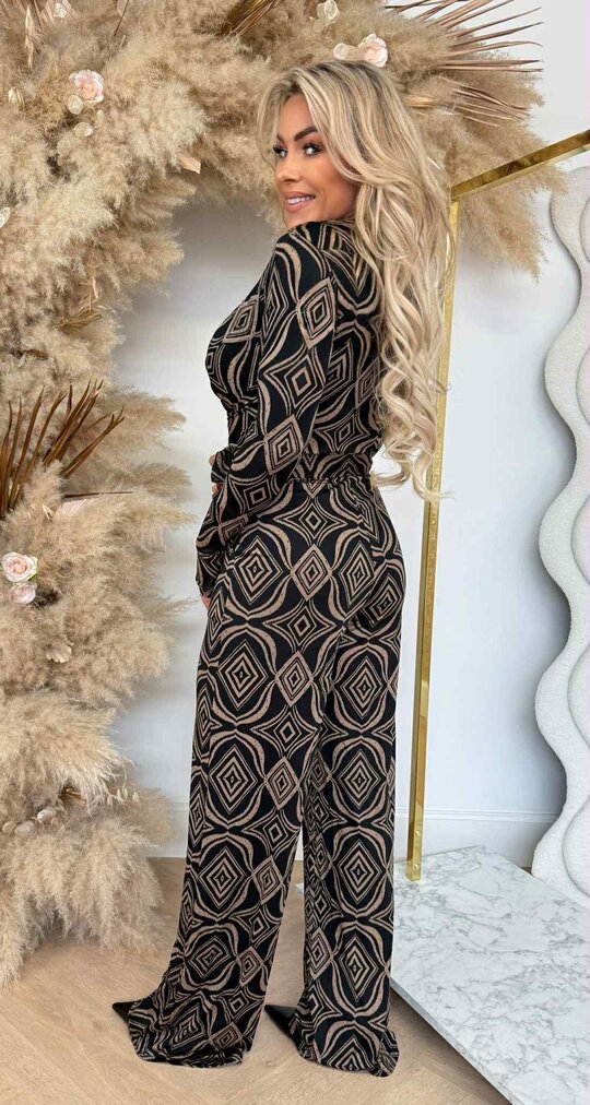 ZANA BY SWAN PRINT JUMPSUIT 8800 TAUPE/BLACK