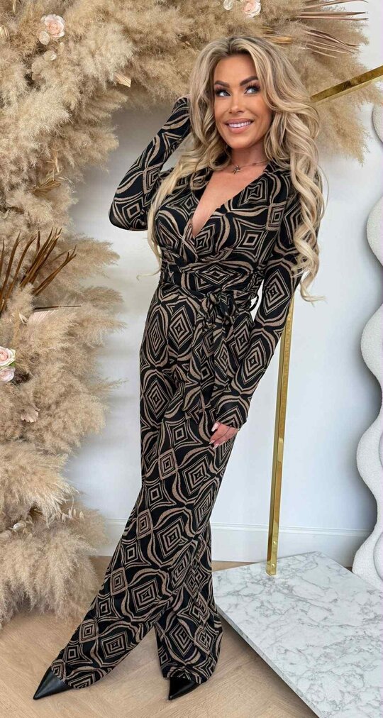 ZANA BY SWAN PRINT JUMPSUIT 8800 TAUPE/BLACK