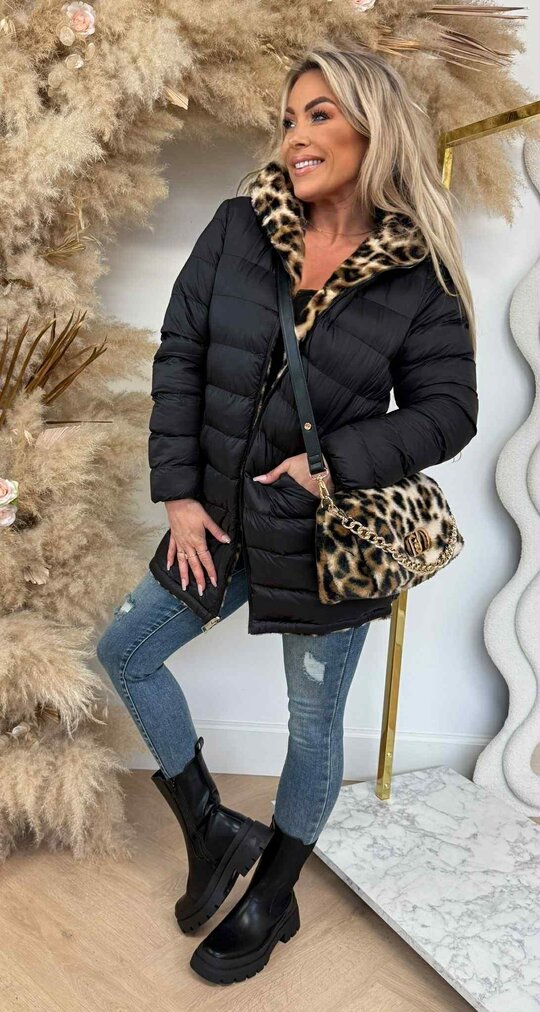 REVERSIBLE BESTSELLER JACKET 5630 BLACK/BEIGE/LEO