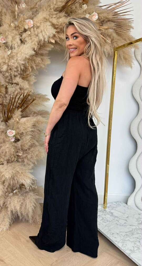 NALA STRAPLESS COTTON JUMPSUIT BLACK