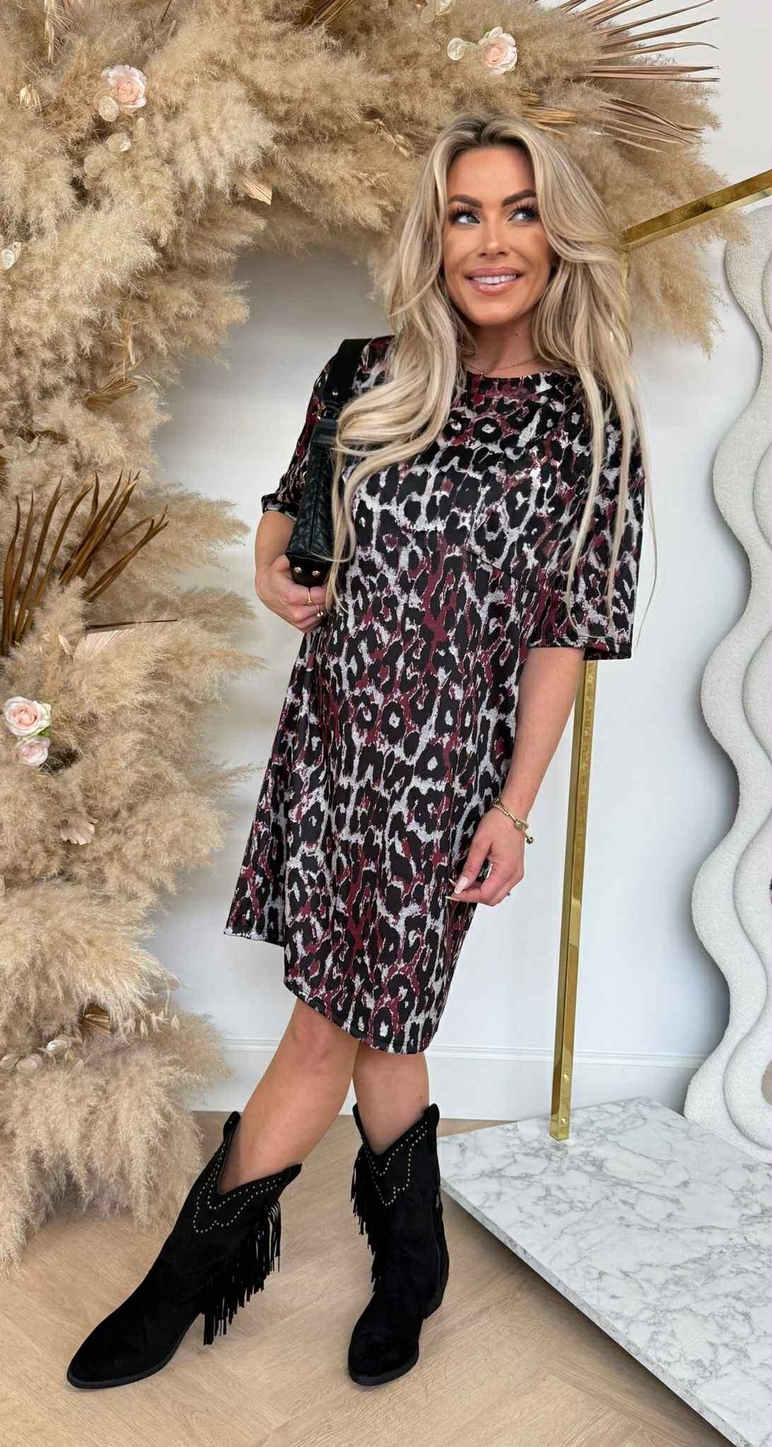 LEOPARD LONG TEE BORDEAUX