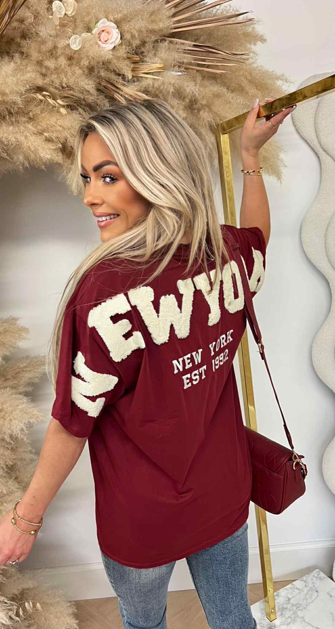 NEW YORK TEDDY TEKST T-SHIRT 7191 BURGUNDY