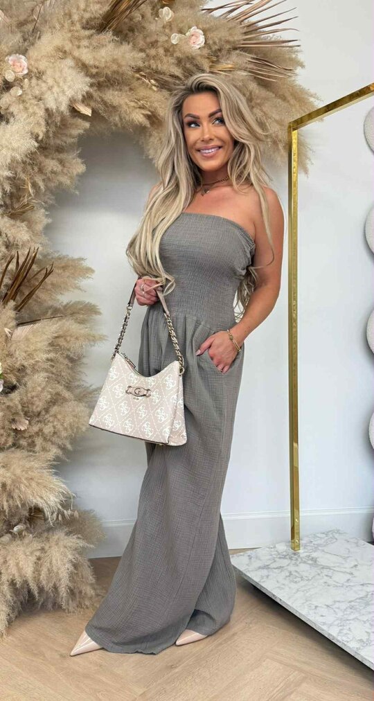 NALA STRAPLESS COTTON JUMPSUIT TAUPE
