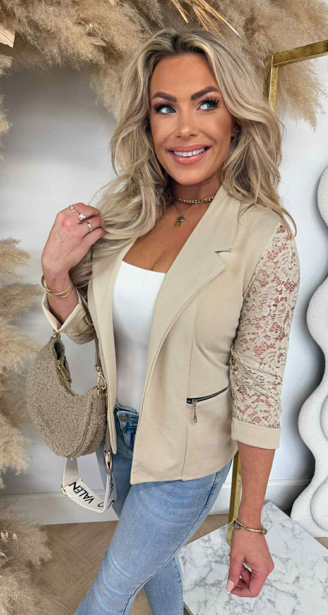 LACE ZIP VESTJE BEIGE