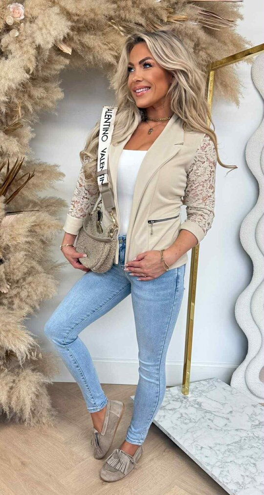 LACE ZIP VESTJE BEIGE LACE ZIP VESTJE BEIGE