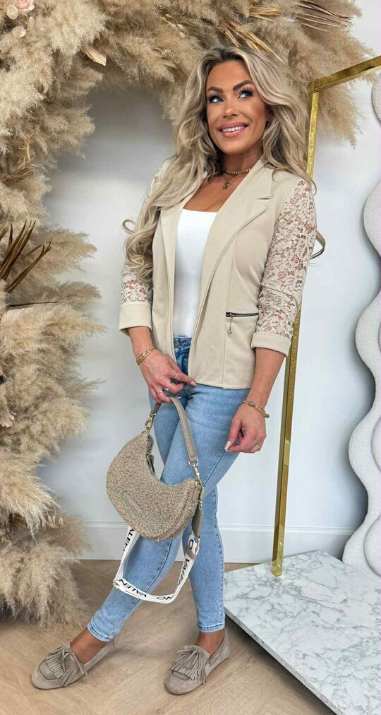 LACE ZIP VESTJE BEIGE LACE ZIP VESTJE BEIGE