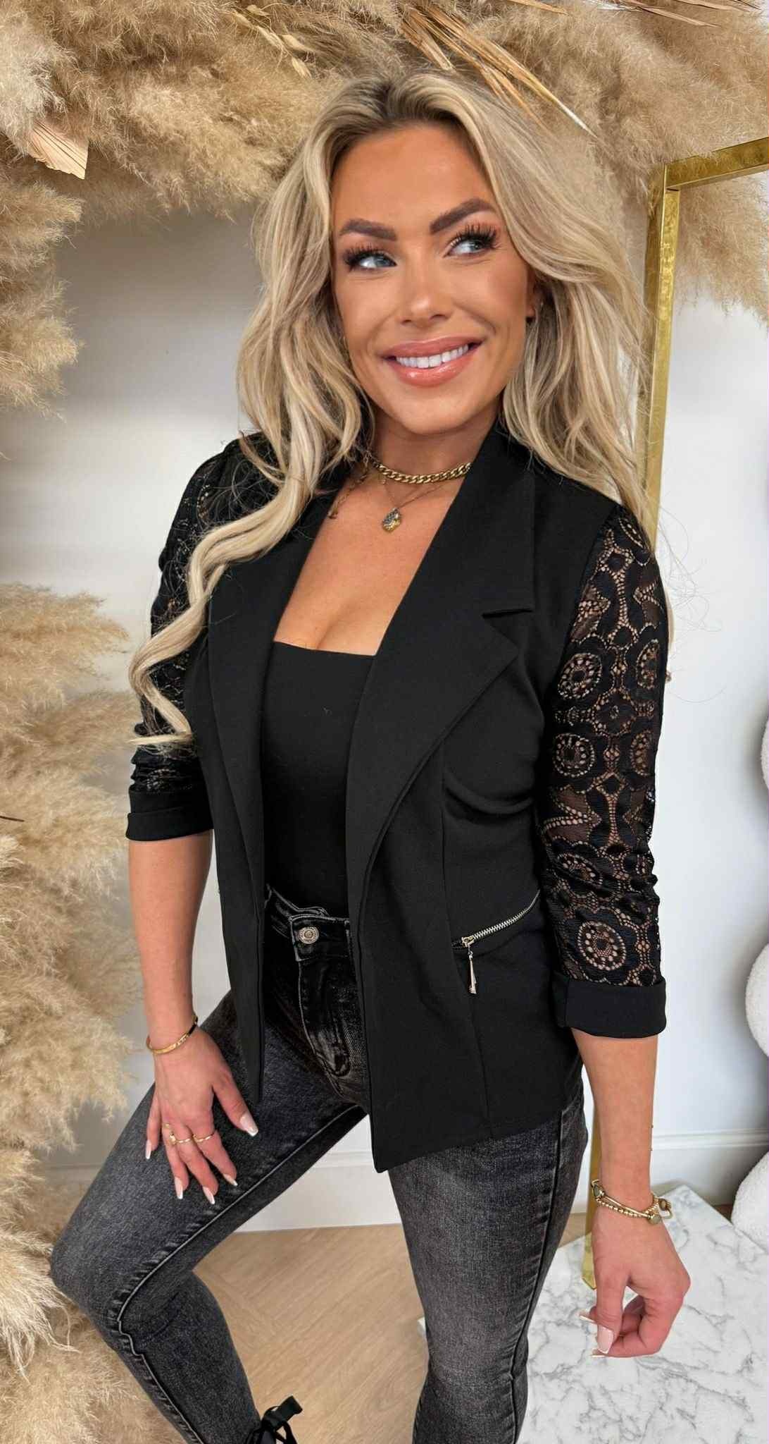 LACE ZIP VESTJE BLACK