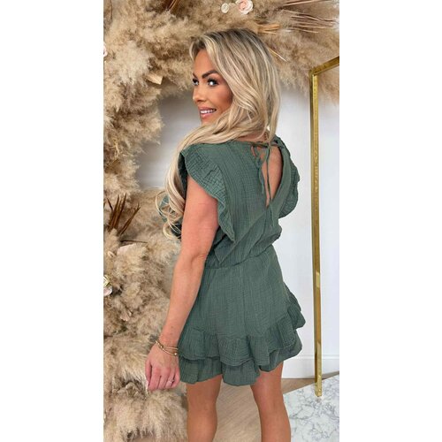 ANNE COTTON RUFFLE PLAYSUIT OLIVE ANNE COTTON RUFFLE PLAYSUIT OLIVE