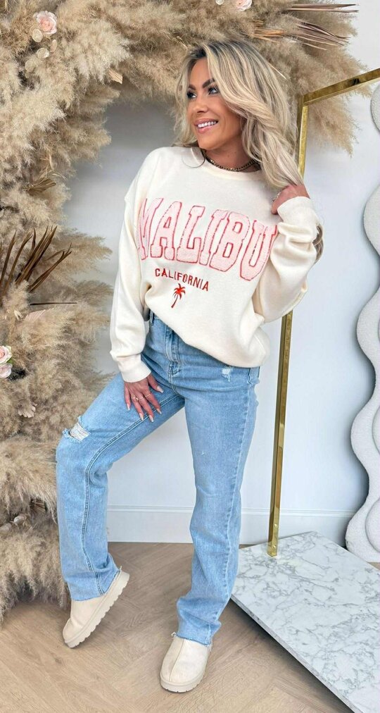 MALIBU TEDDY TEKST SWEAT 388135 BEIGE