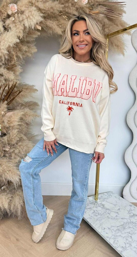 MALIBU TEDDY TEKST SWEAT 388135 BEIGE