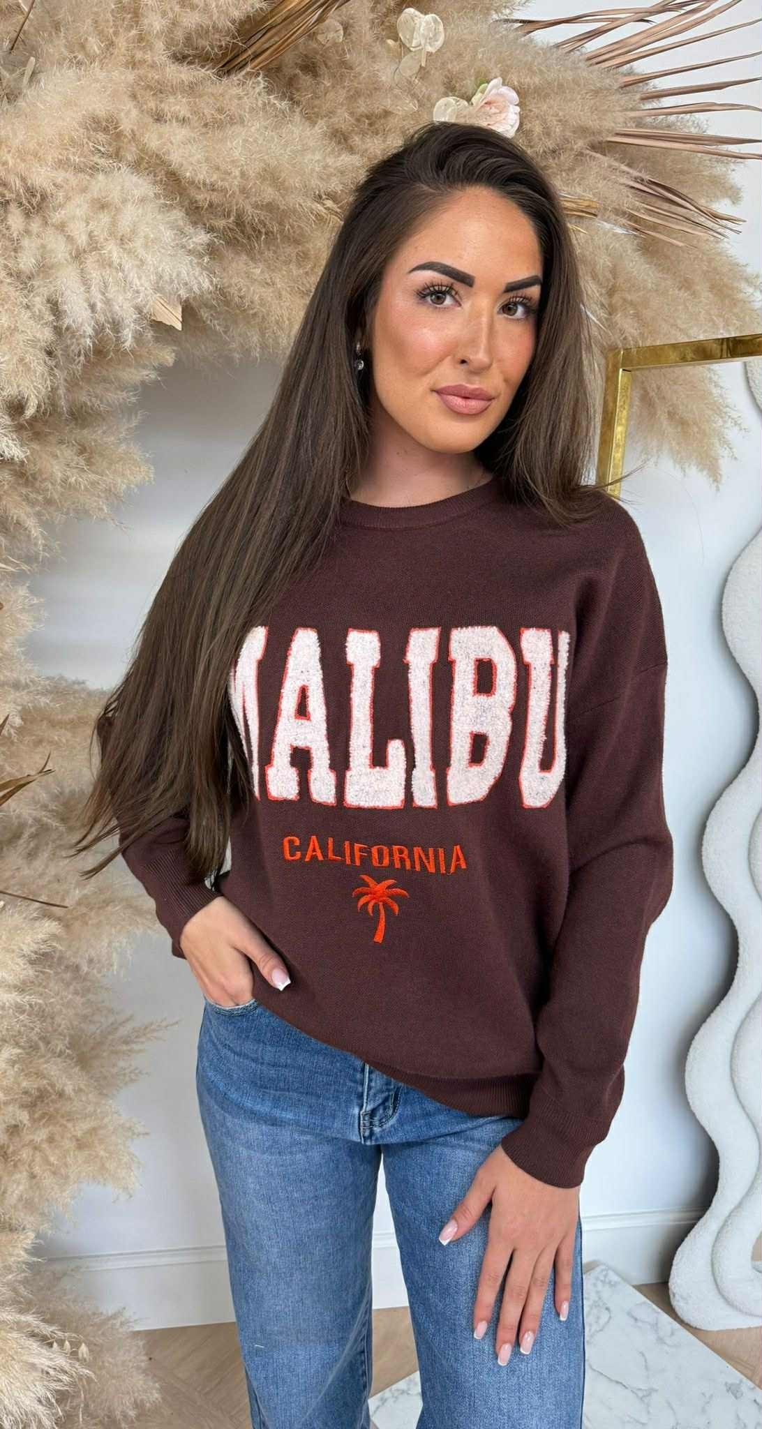 MALIBU TEDDY TEKST SWEAT 388135 CHOCO