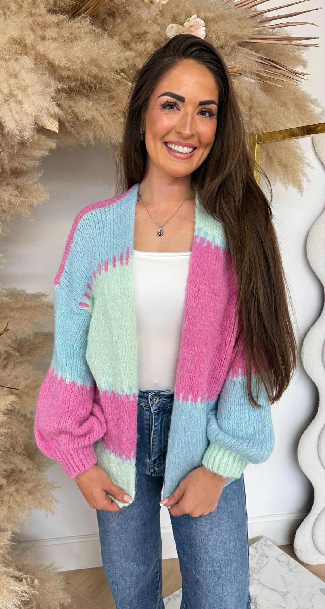 SNUGGLE ME SOFTLY CARDIGAN PINK/MINT/BLUE