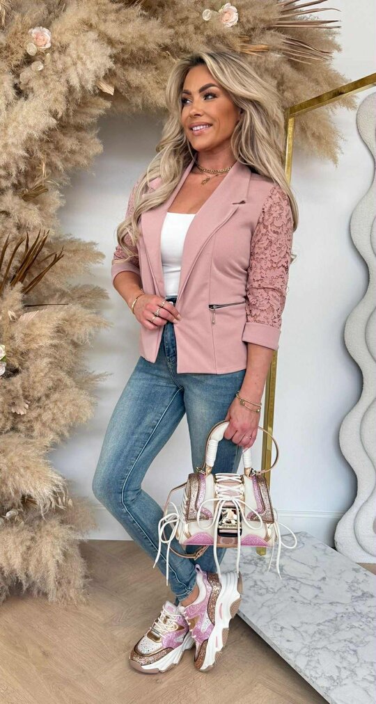LACE ZIP VESTJE PINK