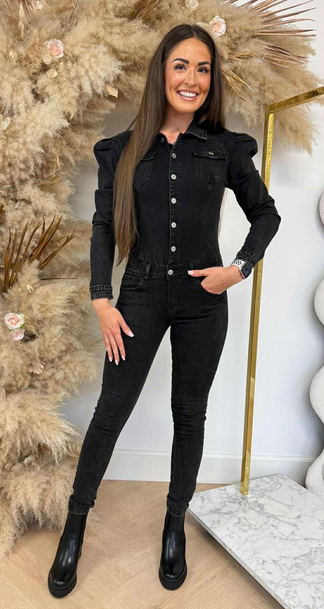 NINA DENIM JUMPSUIT 397-1 BLACK NINA DENIM JUMPSUIT 397-1 BLACK