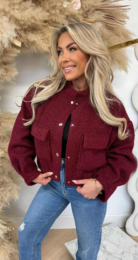 TEDDY BOMBER JACKET BURGUNDY TEDDY BOMBER JACKET BURGUNDY