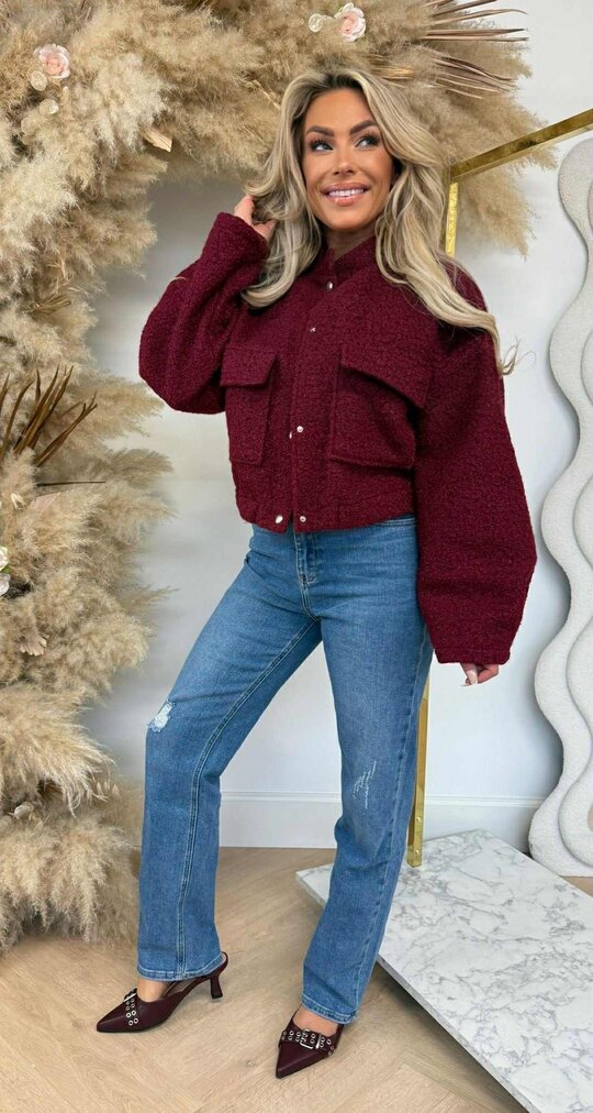 TEDDY BOMBER JACKET BURGUNDY TEDDY BOMBER JACKET BURGUNDY